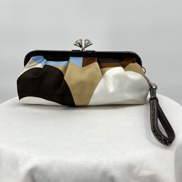 Coach Handbags - Coach Patterned Clutch Blue Brown White Purse